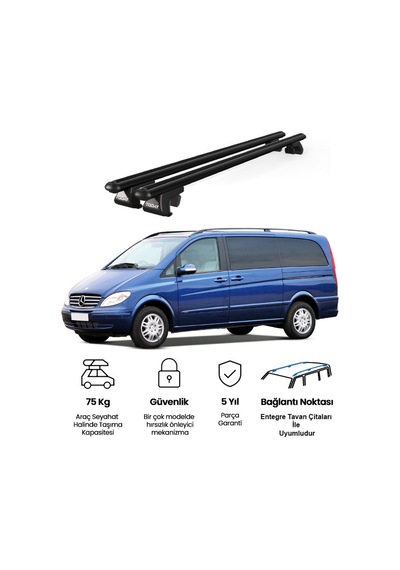 Venüs Mercedes-benz Viano W639 2003-2014 Uyumlu Siyah Ara Atkı Port Bagaj Tavan Barı