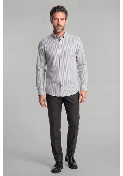 Bisse Modern Fit Paşa Yaka Saten Pamuk Gri Erkek Gömlek Gmczg0822300220 D55