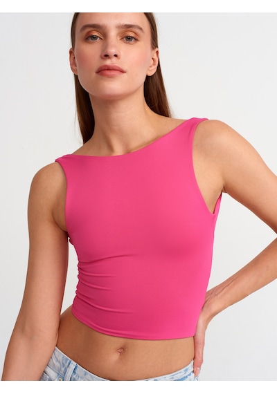 Dilvin Sırtı Açık Crop Top Fuşya