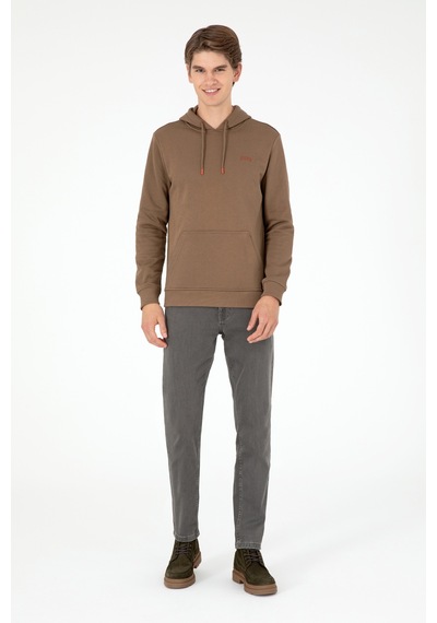 U.S. Polo Assn. Erkek Kapüşonlu Haki Basic Şardonlu Sweatshirt 50295176-VR027