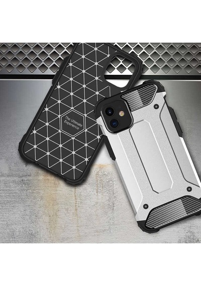 Noktaks - Apple Uyumlu iPhone 12 - Kılıf Çift Katman Zırh Tank Crash Military Kapak - Gri
