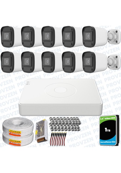 Provzen Hikvision Unv 10'lu Full Hd Güvenlik Kamerası Set Gece Görüş, Mikrofon, Olay Anında Bildirim