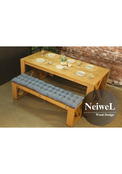 Neiwel Garden Mora Doğal Ahşap Banklı Bahçe Masa Takımı-100-200 Takım Açık Ceviz