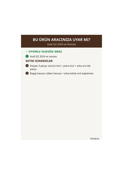 Audi Q2 2024+ Uyumlu 8d Çift Katmanlı Paspas + Bagaj Havuzu Seti Koyu Kahverengi
