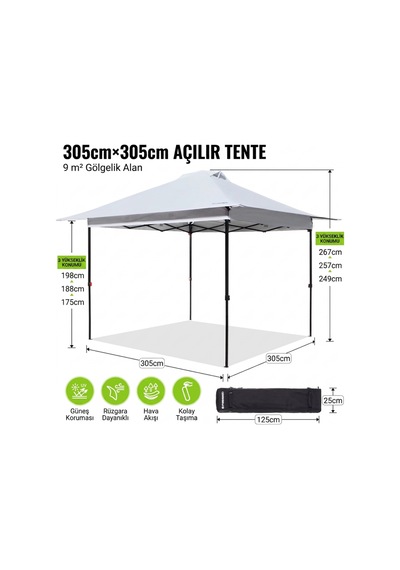 Fundango Sunhaven 300 Premium 3x3 M Otomatik Gazebo & Gölgelik White Beyaz