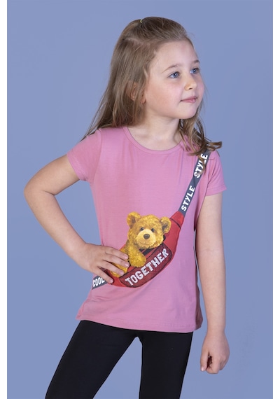 Toontoy Kids Toontoy Kız Çocuk Çanta Baskılı Tişört Gülkurusu