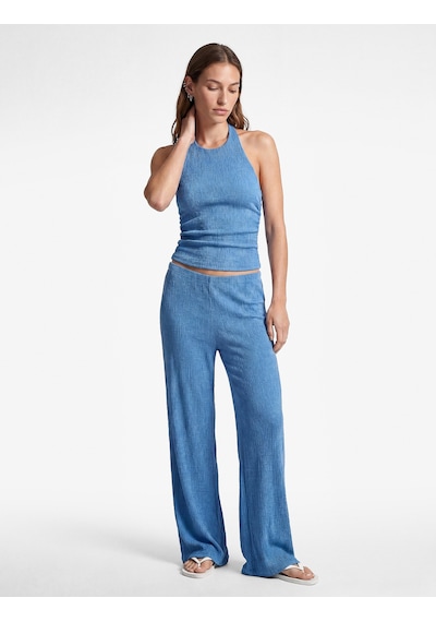 Koton Koton X Sibil Çetinkaya - Bürümcük Kumaş Sırt Dekolteli Kobalt Halter Yaka Bluz Mavi 6sak10075uk
