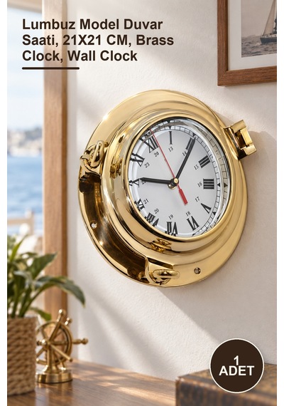 1 Adet Duvara Asmalı Pirinç Lumbuz Saat Lumbuz Model Duvar Saati, 21x21 Cm, Brass Clock, Wall Clock Diğer