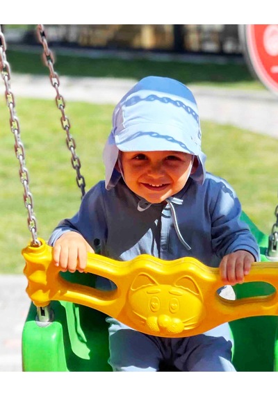 Yorni Flap Ense Korumalı Lastikli Ayarlı Bebek Çocuk Güneş Şapka Mavi