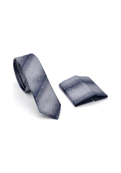 Gaffy Gri Ve Füme Verev Desenli Dokuma Kumaş Mendilli Slim Fit Kravat // Sdk-240804 Desenli