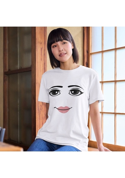 Alpşan Ticaret Roblox Women Face Tişört Beyaz Unisex Roblox Kadın Tişört Face Roblox T-shirt Beyaz