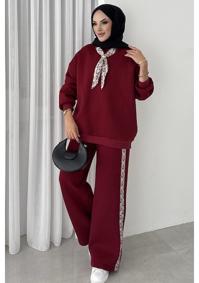 Bestenur Fularlı Üç İplik İkili Takım 1654 - Bordo Bordo
