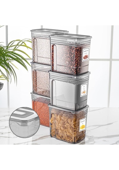 Tr 6'li Lena Jumbo Set- Un Ve Bakliyat Şeker Erzak Saklama Kabı - Dolap Kiler Düzenleyici Kutu 6x5,5 Lt Genel