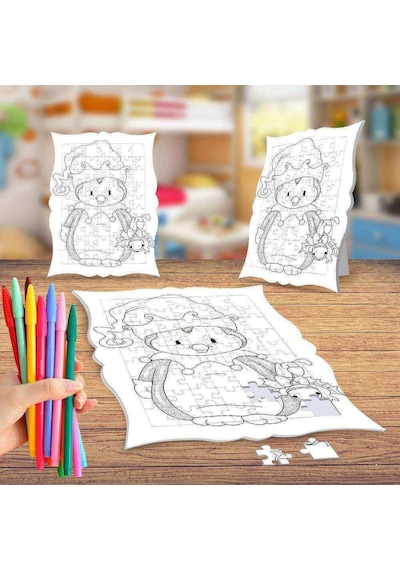 Şapkalı Penguen Boyama Puzzle Tablo Çocuk Eğitici Yapboz