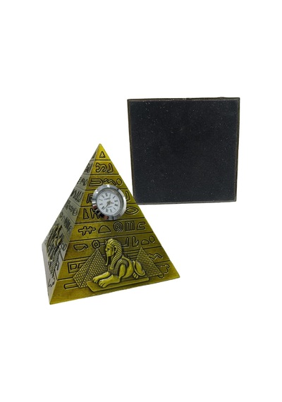 Antik Mısır Piramit Saatli Metal Dekoratif Hediyelik Biblo 10x11cm