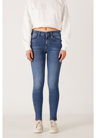 Wrangler High Rise Skinny Fit Dar Kesim Yüksek Bel Çok Dar Paça Mavi Kadın Esnek Jean Denim Kot Pantolon W27H017XT Mavi