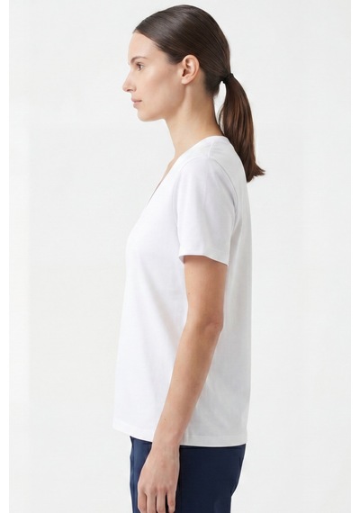 Goffra Kadın Vision V Yaka Premium Kalite Yoğun Dokulu Pamuklu T-shirt Beyaz W102-r0220-01