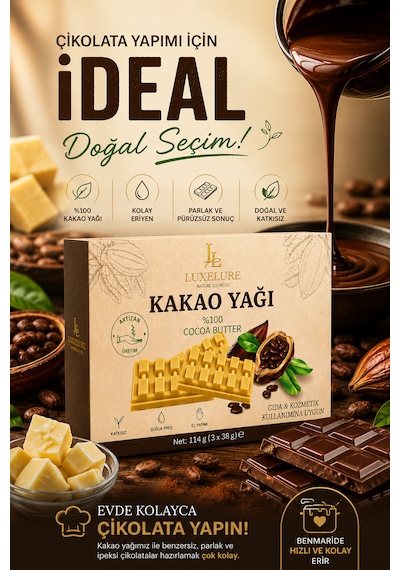 Luxelure Kakao Yağı %100 Saf Soğuk Pres 114 G X 2 Adet Gıda Ve Kozmetik Kullanımına Uygun Kare Form Diğer