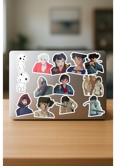 Mononoke Hime Princess Mononoke Anime Telefon Laptop Yapışkanlı Folyo Sticker Paketi 22 Adet Çok Renkli