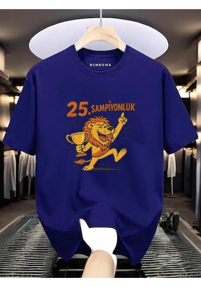 Şampiyonluk Baskılı Unisex Tişört Saks Mavisi