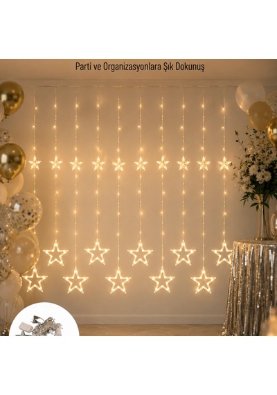 Dekoratif Yıldız Peri Led Perde 3x3 Metre Ortam Işığı Yeni Nesil