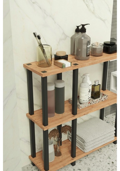 Terada 3 Katlı Banyo Düzenleyici Çok Raflı Banyo Organizeri Çok Amaçlı Banyo Düzenleyici - Meşe Meşe
