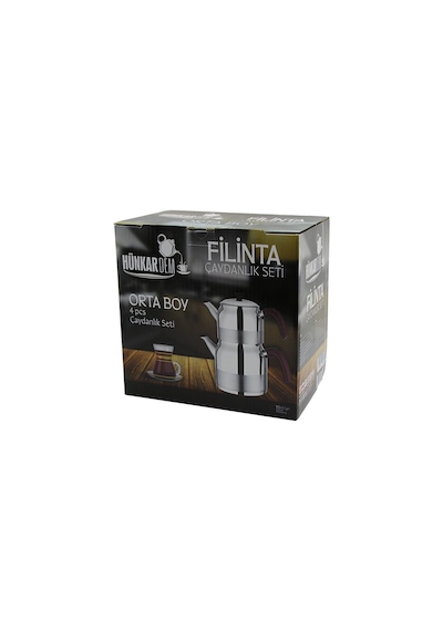 Lunaev Filinta Orta Boy Çelik Çaydanlık Seti Çift Kapaklı Renkli Bakalit Kulp Üst Demlik: 1.25 L - A