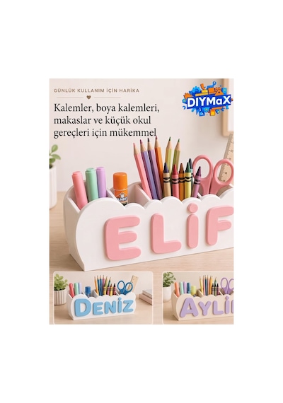 Kişiye Özel İsimli Masa Düzenleyici Kalemlik - Çocuk Odası Organizeri, Okula Dönüş Hediyesi - Pembe
