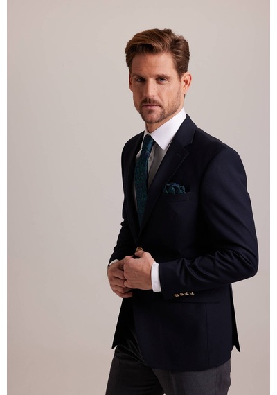 Ysf Erkek Lacivert Regular Fit Yünlü Blazer Ceket 001