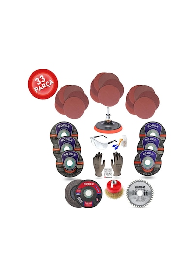 33 Parça Spiral Avuç Içi Taşlama 115Mm Cırt Zımpara+Matkap Seti
