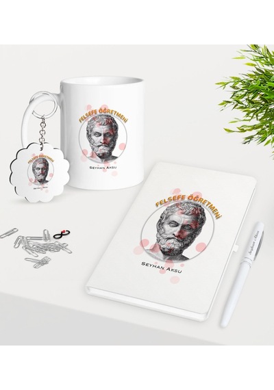 Kişiye Özel Felsefe Öğretmeni Kupa Anahtarlık Beyaz Defter Kalem N11.20506