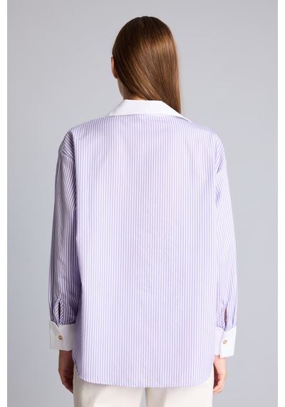 Defacto Oversize Kontrast Yaka Çizgili Poplin Gömlek I8664ax26aupr141 Mor-pr141