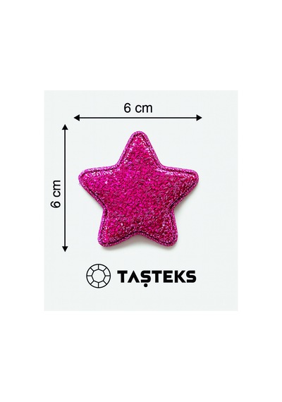 Ütülenebilen Veya Sticker Olarak Kullanılabilen Fuşya Pembe Simli Kabarık Yıldız Patch