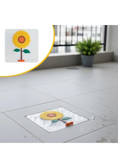 Ayçiçeği Tasarımlı Gider Koku Önleyici Silikon Lavabo Gider Matı Sarı