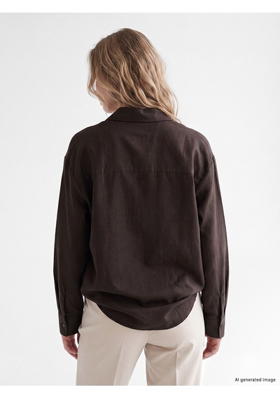 Lcw Vision Kahverengi Oversize Poplin Kadın Gömlek