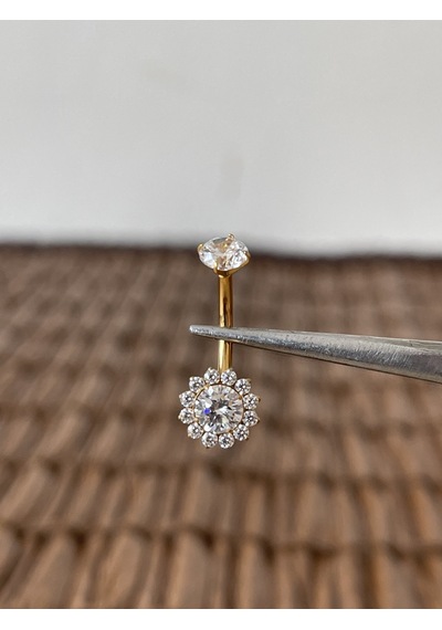 Gerçek Titanium G23 Çiçek Zirkon Altın Titanyum Göbek Piercing Altın