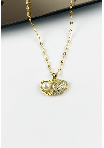 Lunarie İstiridye İncisi Kolye 14k Gold Kaplama Kararmaz Çelik Altın