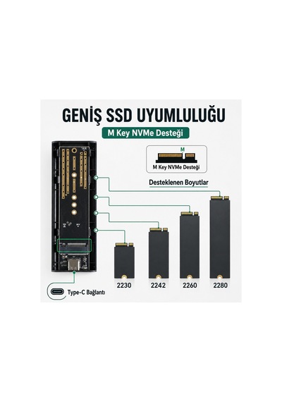 M.2 Ssd Kutusu Usb 3.0 Type-c Harici Ssd Disk Kutusu, Nvme M.2 Ssd Uyumlu, 2tb Kapasite Desteği, Pcıe M-key
