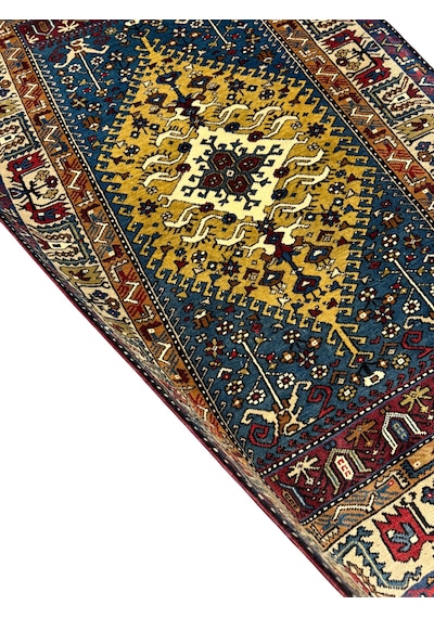 El Dokuma Sıfır Yahyalı Halısı 112x180 Mavi Yeşil Kök Boya %100 Yün Halı