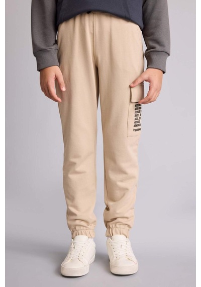 Defacto Regular Fıt Slogan Baskılı Sweatshirt Kumaşı Pantolon Erkek Çocuk G6370a826spbg712 Bej-bg712