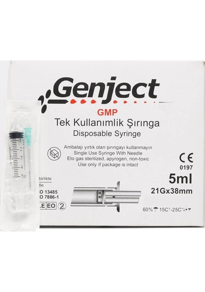 Genject Tek Kullanımlık Şırınga 5 CC 21G Yeşil Uçlu 25 Adet