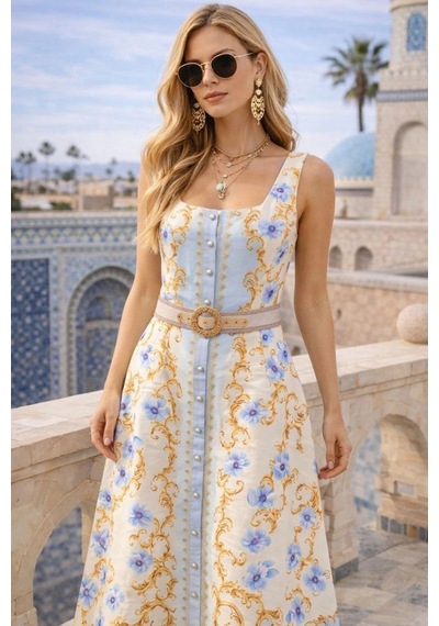 Asprinfashion Kadın İthal Çiçek Desenli Kemerli Düğme Detaylı Midi Elbise Şık Yazlık Elbise Bebe Mavi Asprinfashion Kadın İthal Çiçek Desenli Kemerli Düğme Detaylı Midi Elbise Şık Yazlık Elbise Bebe Mavi