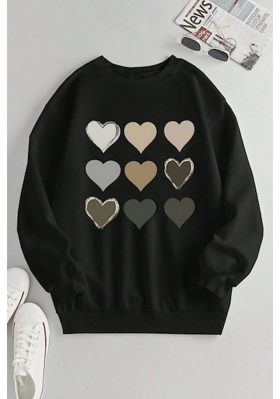 Uyguntarz Unisex Kafadar Ayılar Baskılı Bisiklet Yaka Sweatshirt Siyah-1