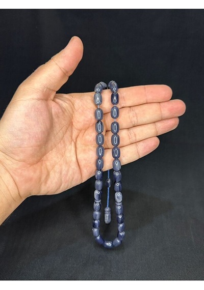 Sıkma Kehribar Tesbih Koyu Gri Renk Kapsül Kesim 12mx8mm T-547