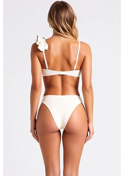 Benerly Kadın Bikini Takımı Straplez Kapsız Aplike Detaylı Örme Kumaş Süp Ekru