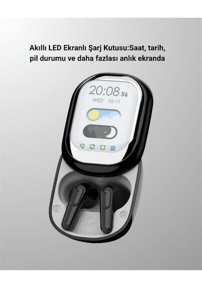 Akıllı Ekranlı Bluetooth 5.4 Kablosuz Kulaklık Dokunmatik Ve Şarj Kutulu - Diğer
