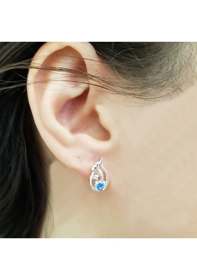 Chavin Topaz Melek Kanadı 0.02 Carat Pırlanta Gümüş Küpe Ei08
