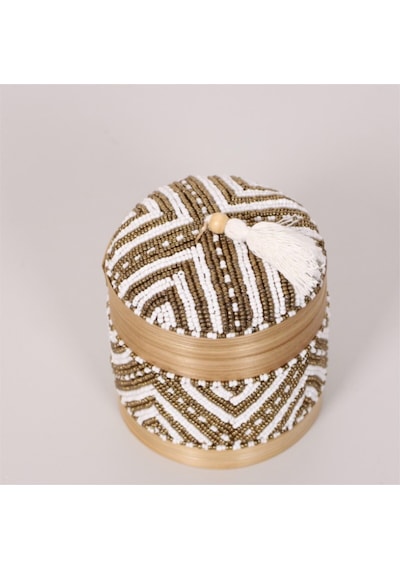 Bali Boncuklu Bambu Saklama Kutusu 12x14 Cm
