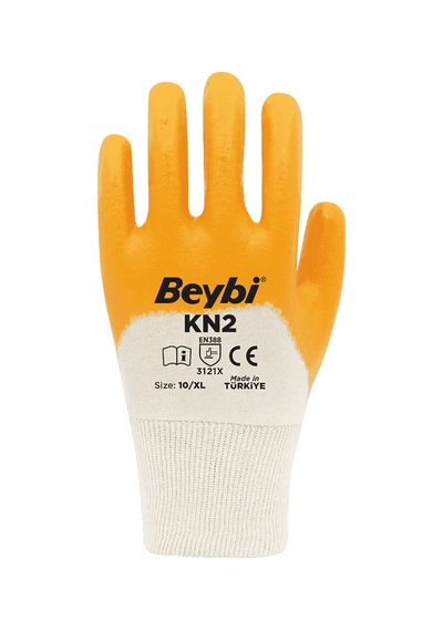 Beybi Kn2 Sarı Lateks Kaplı İş Eldiveni - 12 Li Paket Kaymaz, Esnek Ve Konforlu Koruma