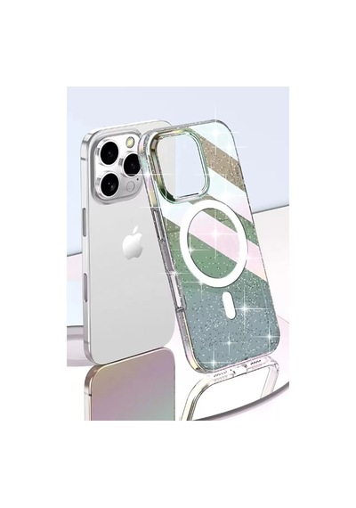 Joko Apple Uyumlu iPhone 14 Pro Max Rasasi Simli Magsafe Kapak - Şeffaf Resimdeki